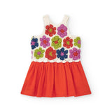 Tuc Tuc Abito Bianco/Corallo con Ricami Fiori per Neonate