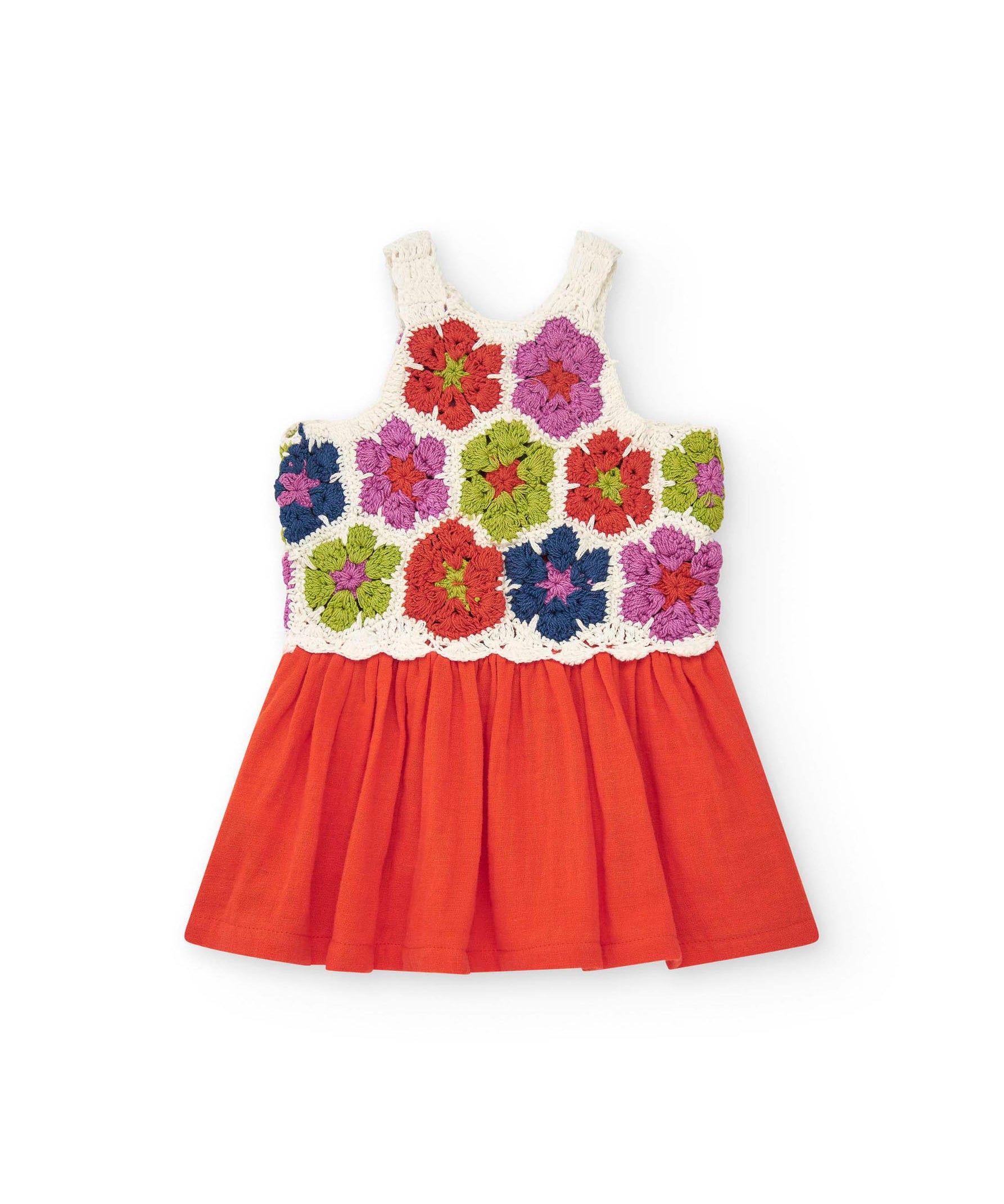 Tuc Tuc Abito Bianco/Corallo con Ricami Fiori per Neonate