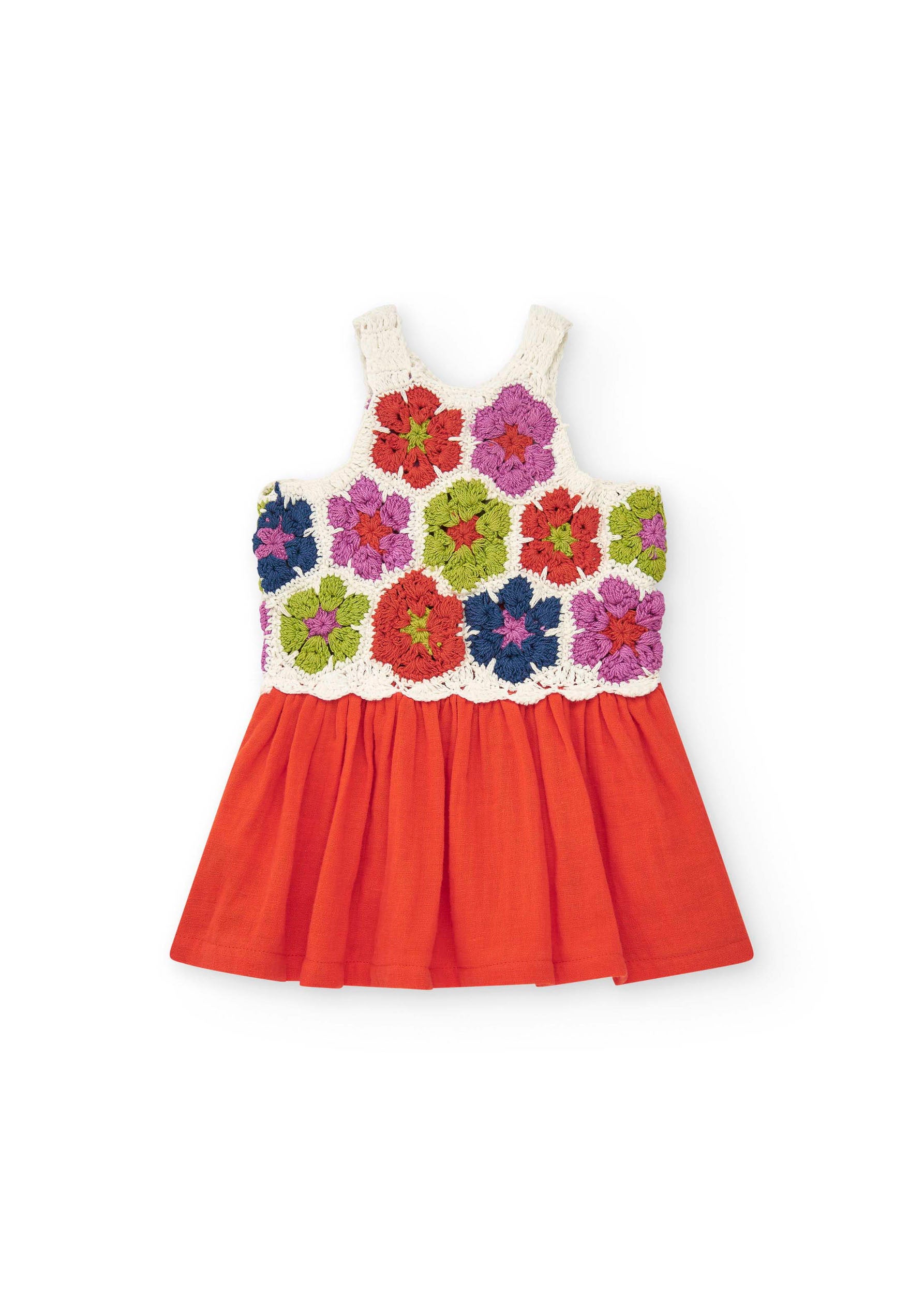 Tuc Tuc Abito Bianco/Corallo con Ricami Fiori per Neonate