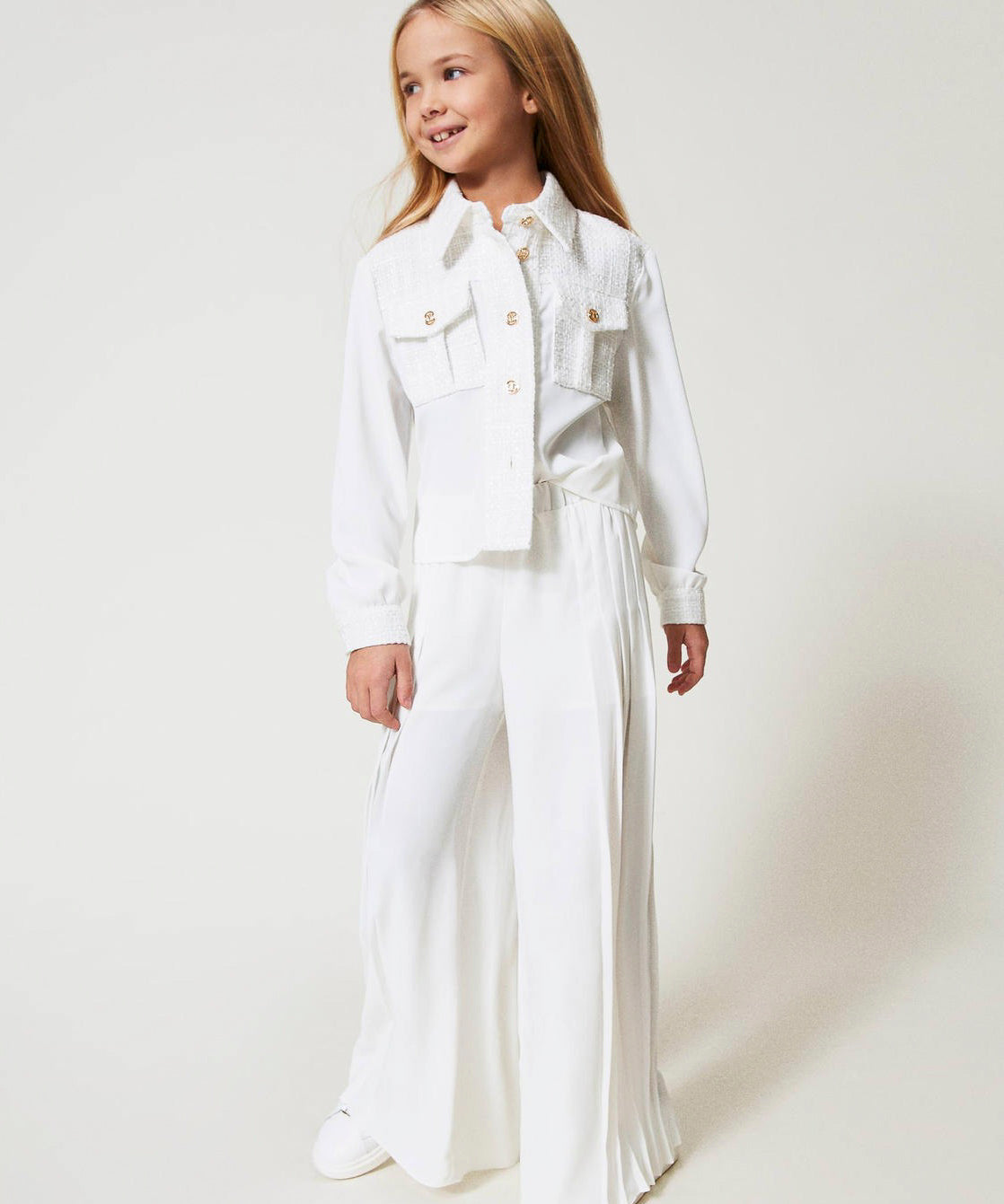 Twinset Kids Pantaloni Bianchi Plissettati per Bambine