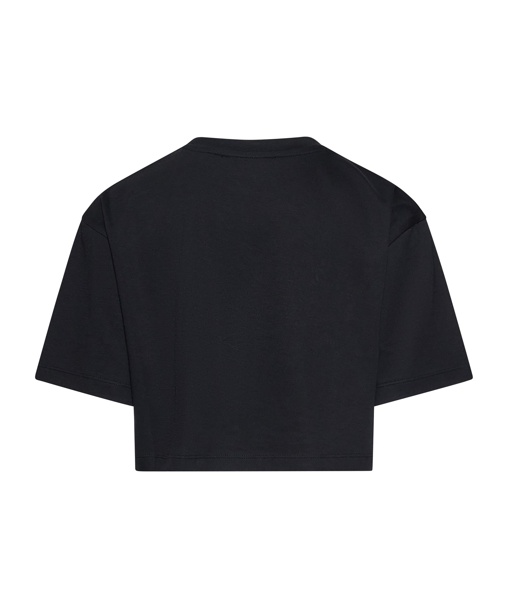 John Richmond Kids T-Shirt Nero Cropped con Logo e Applicazioni per Bambine