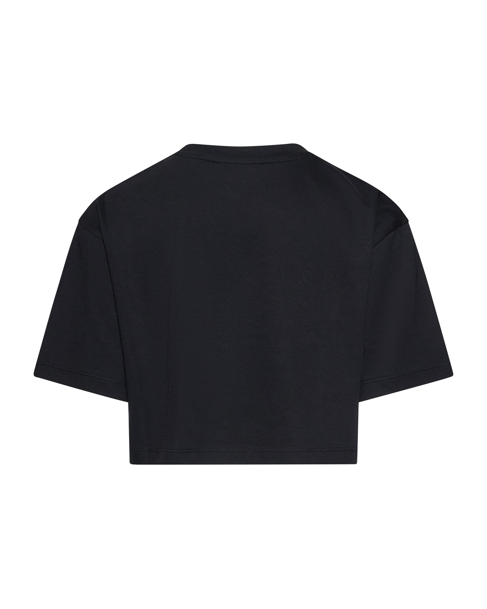 John Richmond Kids T-Shirt Nero Cropped con Logo e Applicazioni per Bambine