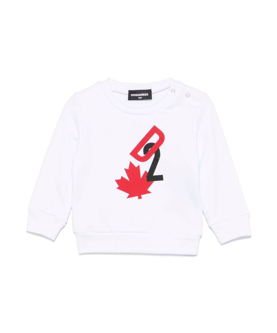 Dsquared2 Kids Felpa Girocollo Bianca con Stampa D2 per Neonati