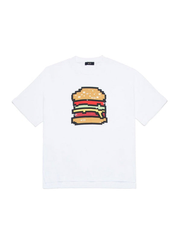 N°21 Kids T-shirt con Stampa Hamburger Bianca