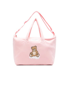 Moschino Kids Borsa Mamma+Fasciatoio Rosa con Logo Teddy Bear