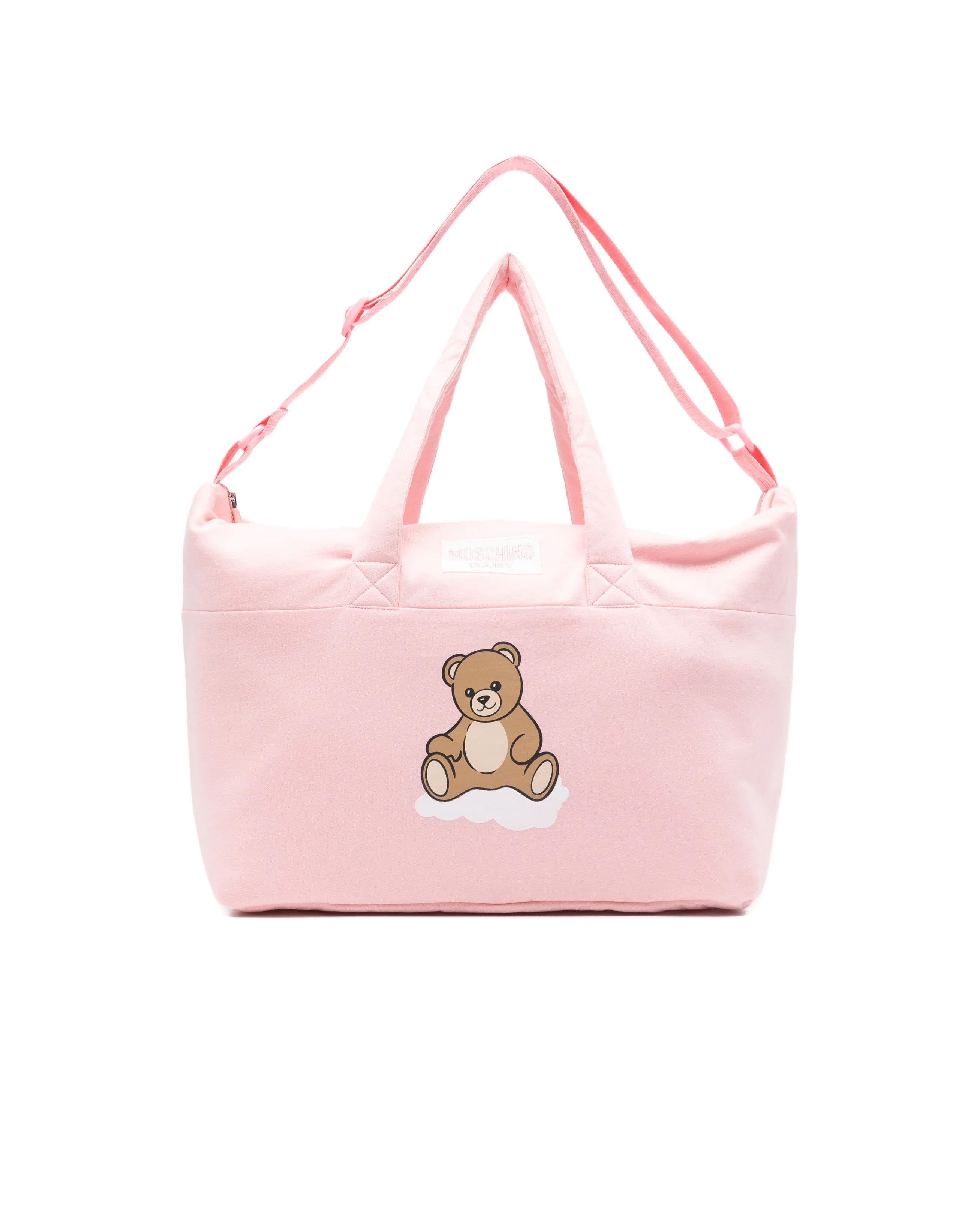 Moschino Kids Borsa Mamma+Fasciatoio Rosa con Logo Teddy Bear