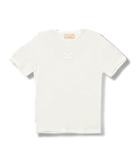 Elisabetta Franchi La Mia Bambina T-shirt Avorio con Logo CC per Bambine