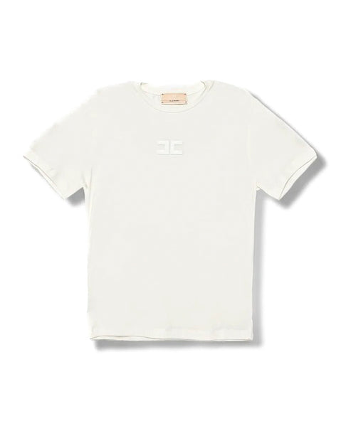 Elisabetta Franchi La Mia Bambina T-shirt Avorio con Logo CC per Bambine