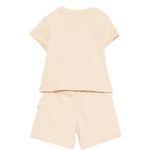 Moschino Kids T-Shirt+Short Beige con Logo Teddy Bear per Neonati