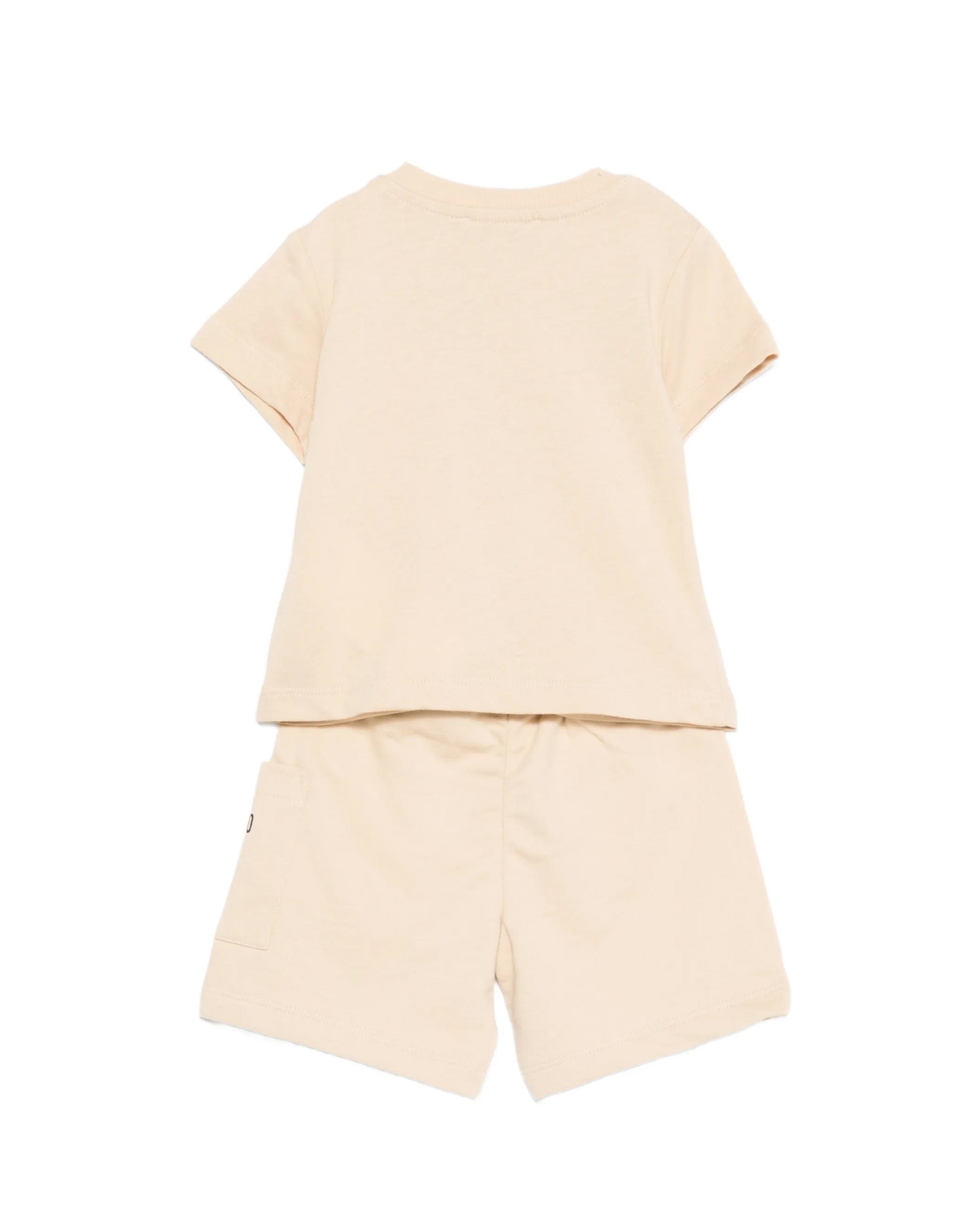 Moschino Kids T-Shirt+Short Beige con Logo Teddy Bear per Neonati