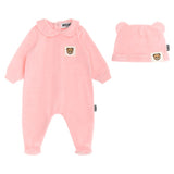 Moschino Kids Tutina + Cappello in Velluto Rosa con Teddy per Neonate