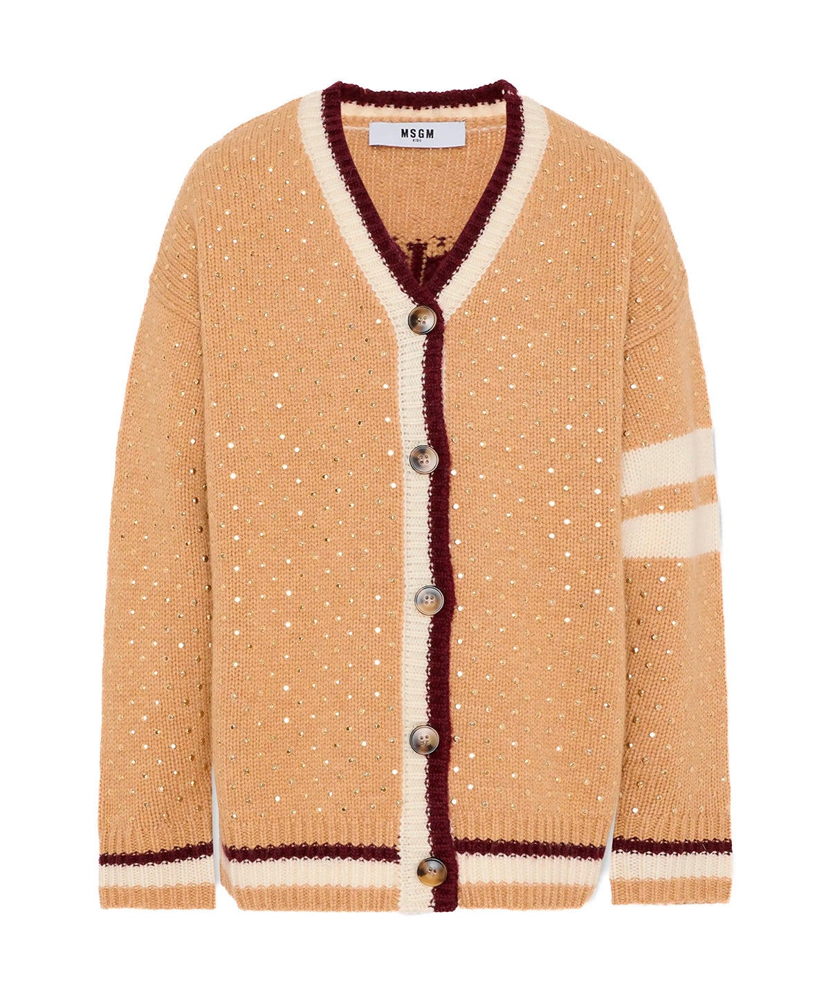 MSGM Kids Cardigan Cammello con Logo e Numero 77 per Bambine