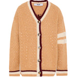 MSGM Kids Cardigan Cammello con Logo e Numero 77 per Bambine