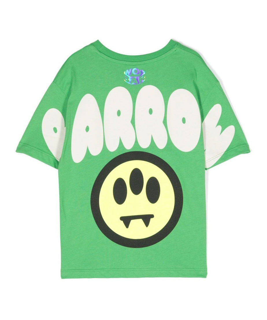 Barrow Kids T-shirt Verde con Stampa Logo e Smile per Bambini