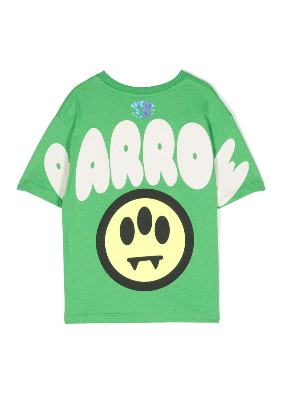 Barrow Kids T-shirt Verde con Stampa Logo e Smile per Bambini