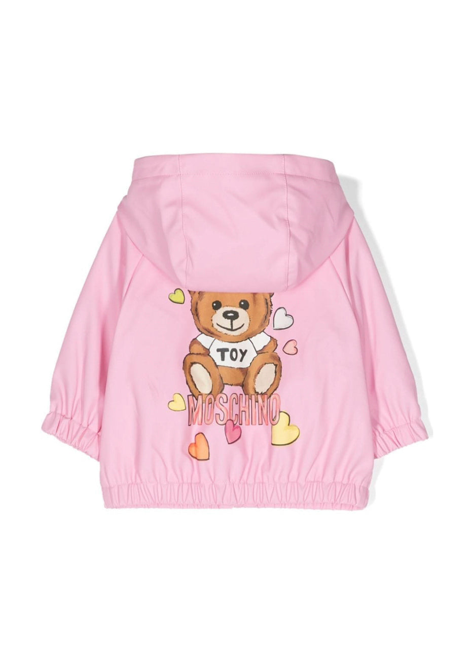 Moschino Kids Giubbino Rosa con Stampa Teddy Bear per Neonate