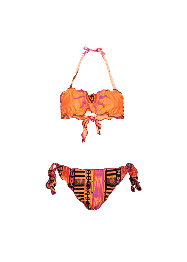 Effek Costume Bikini a Fascia Fantasia Arancione per Bambine