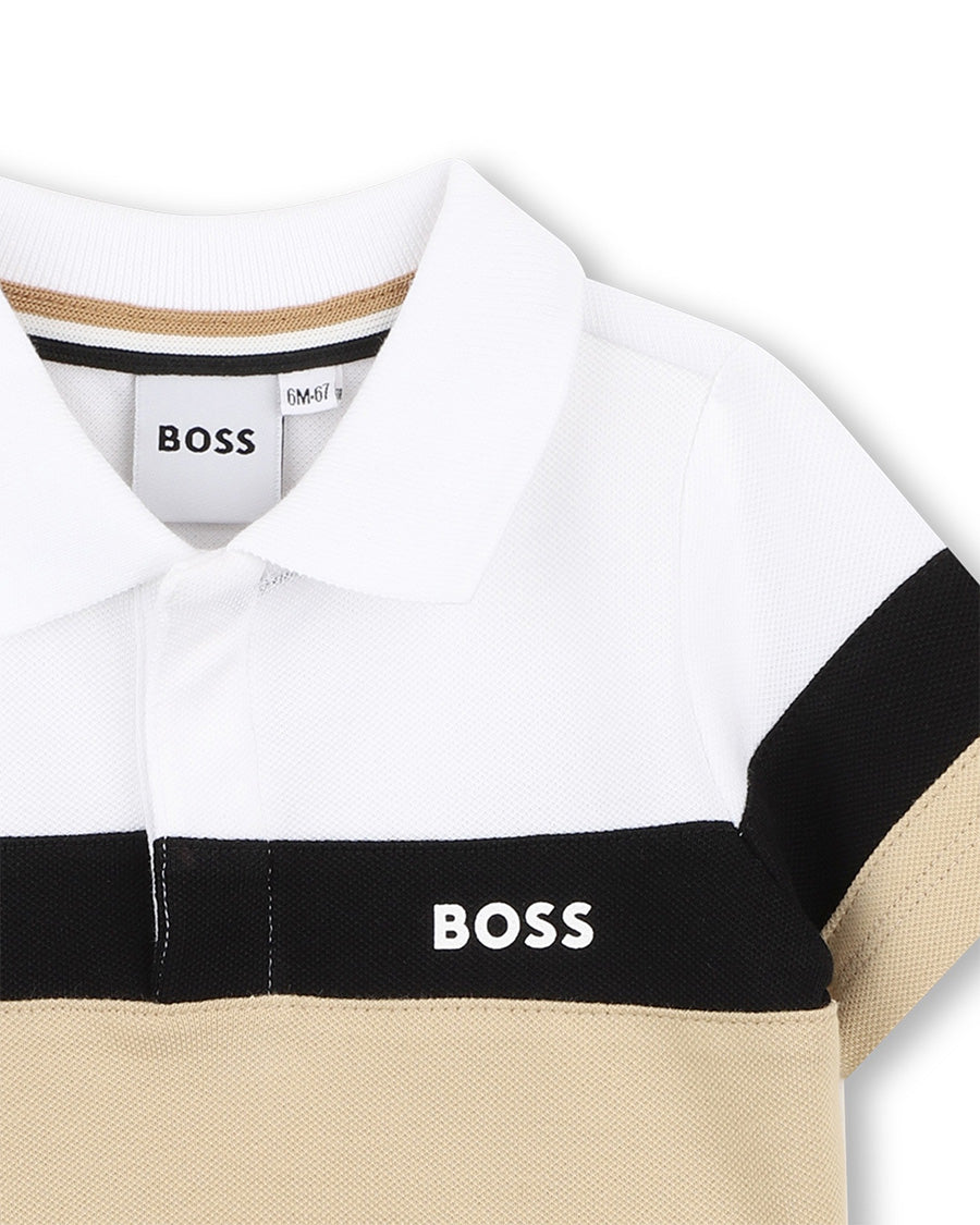 Boss Kids Polo Bianco/Beige/Nero per Neonati
