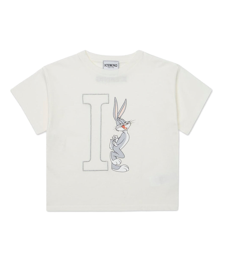 Iceberg Kids T-shirt Bianca Crop con Bugs Bunny per Bambine