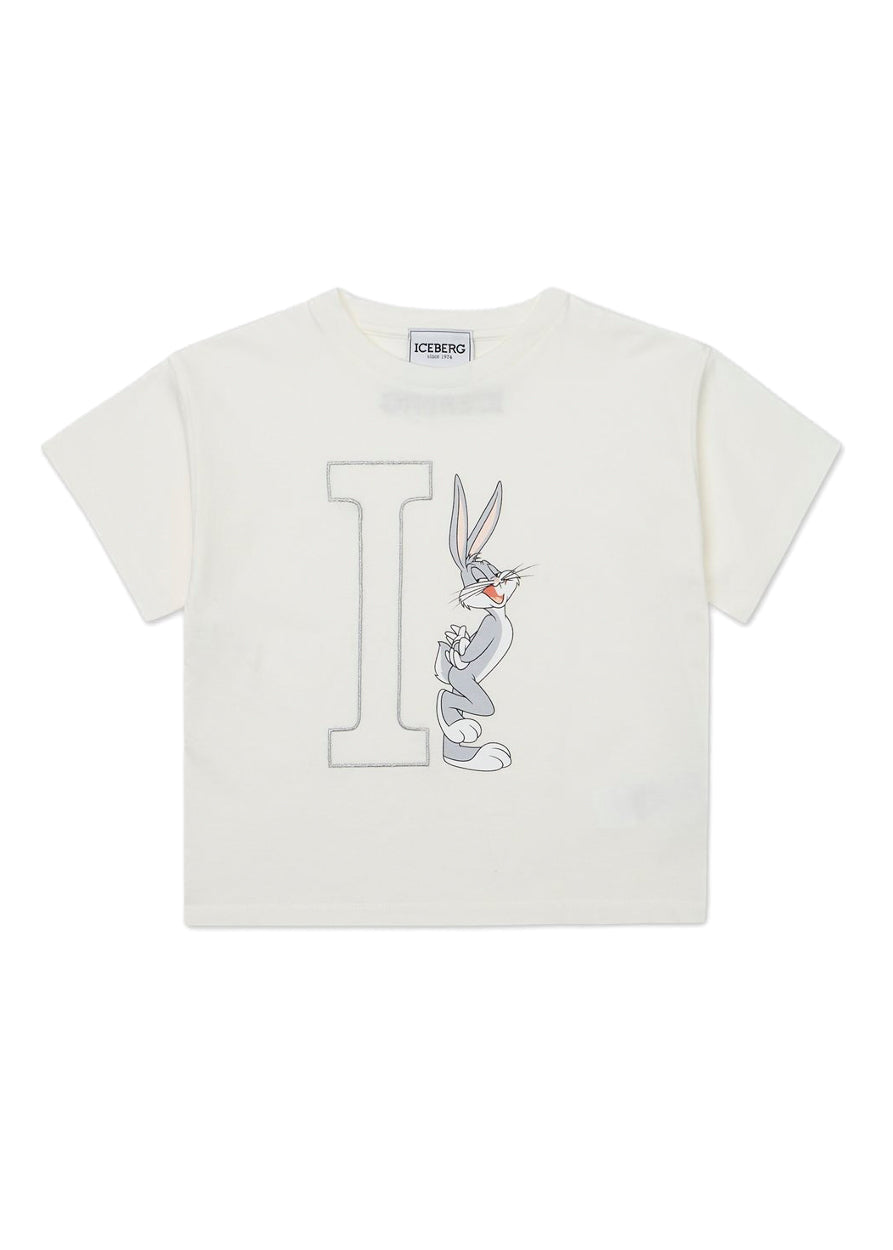 Iceberg Kids T-shirt Bianca Crop con Bugs Bunny per Bambine