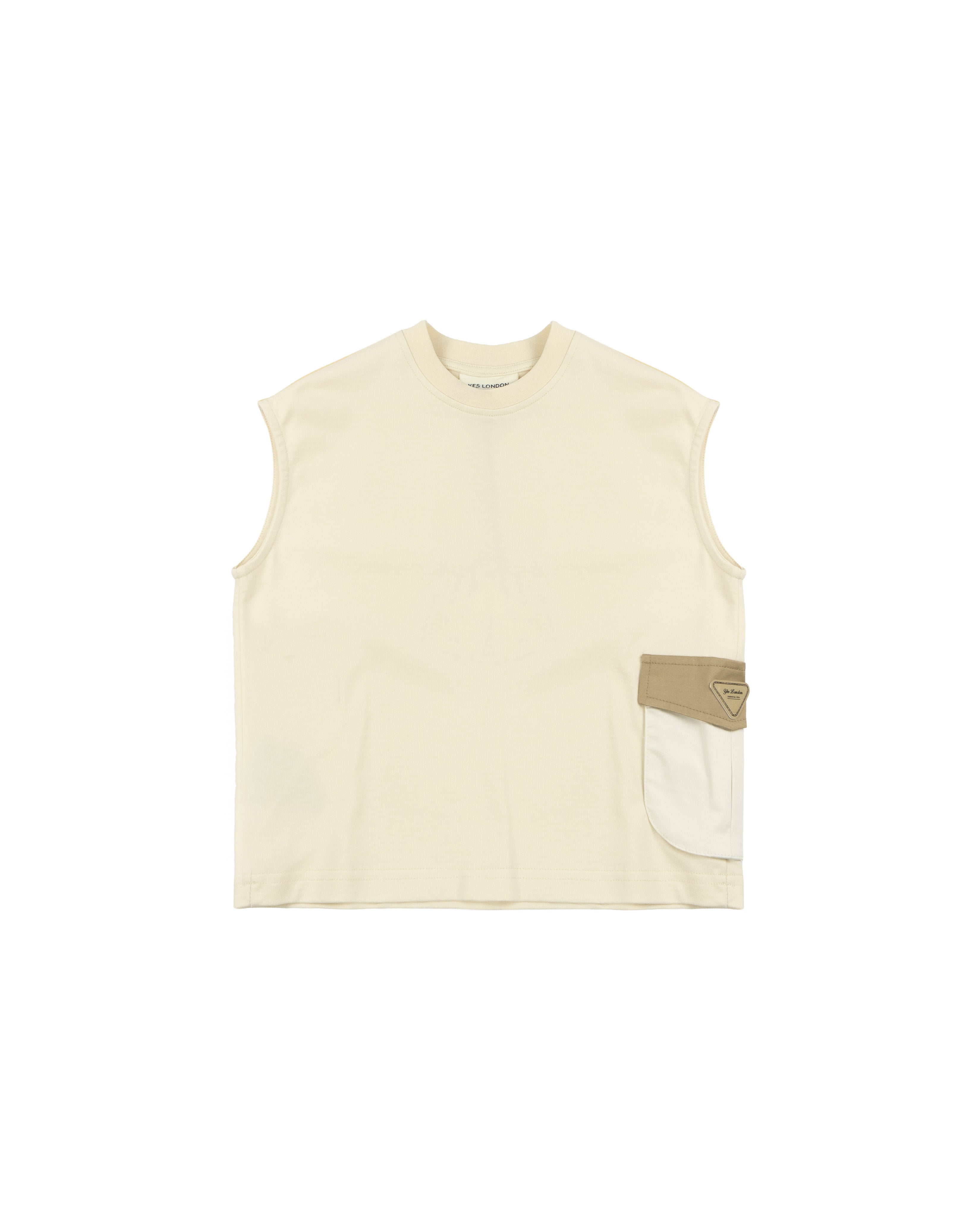 Yes London Kids Canotta Beige con Tascone con Logo per Bambini