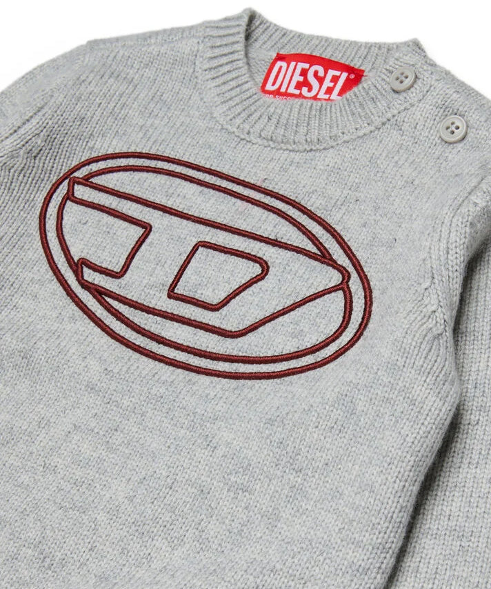 Diesel Kids Maglioncino Grigio Melange con Logo Oval-D per Neonati