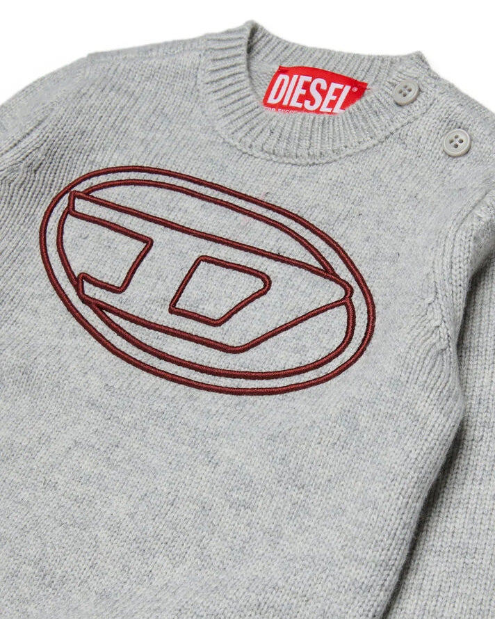 Diesel Kids Maglioncino Grigio Melange con Logo Oval-D per Neonati