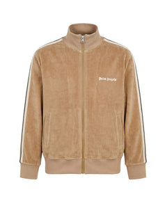 Palm Angels Kids Felpa con Zip Cammello con Logo per Bambini
