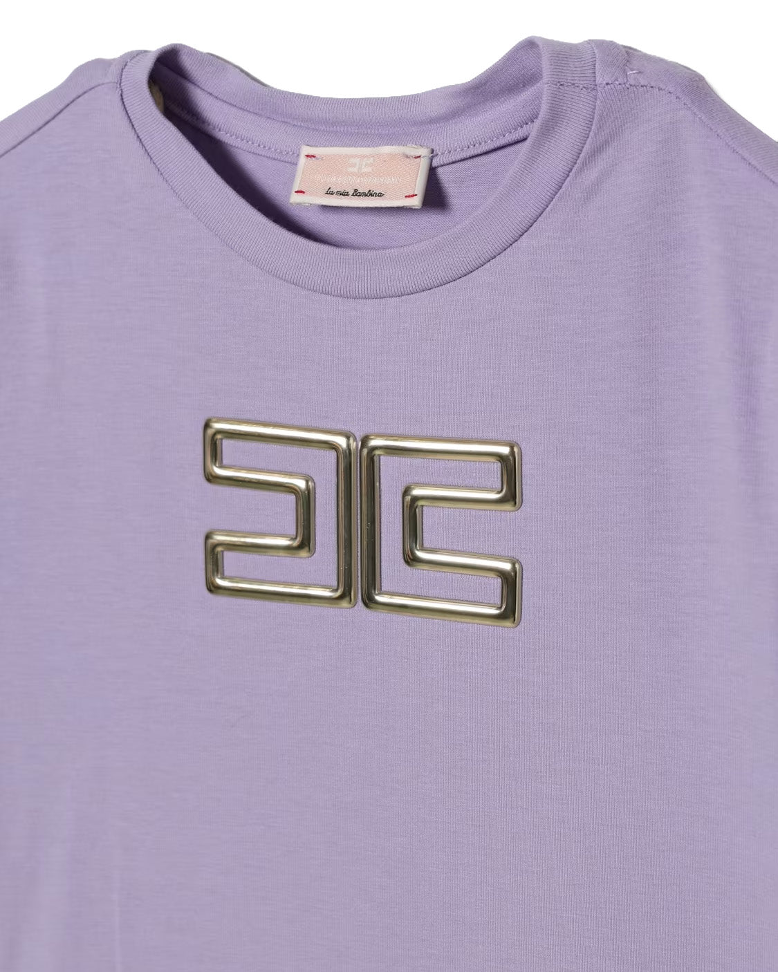 Elisabetta Franchi La Mia Bambina T-shirt Lilla con Logo Effetto Metallico Oro per Neonate
