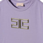 Elisabetta Franchi La Mia Bambina T-shirt Lilla con Logo Effetto Metallico Oro per Neonate