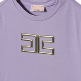 Elisabetta Franchi La Mia Bambina T-shirt Lilla con Logo Effetto Metallico Oro per Neonate