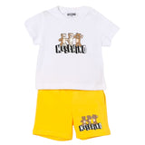 Moschino Kids Set 2pz. T-shirt Bianca con Stampa e Short Abbinati Sun Unisex per Neonati