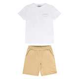Iceberg Kids T-shirt Bianca con Stampa e Shorts Sabbia per Bambini