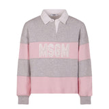Msgm Kids Felpa College Rosa/Grigio con Applicazione Logo per Bambine