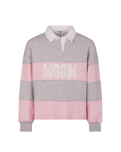 Msgm Kids Felpa College Rosa/Grigio con Applicazione Logo per Bambine