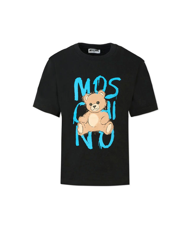 Moschino Kids T-Shirt Nera con Stampa per Bambini