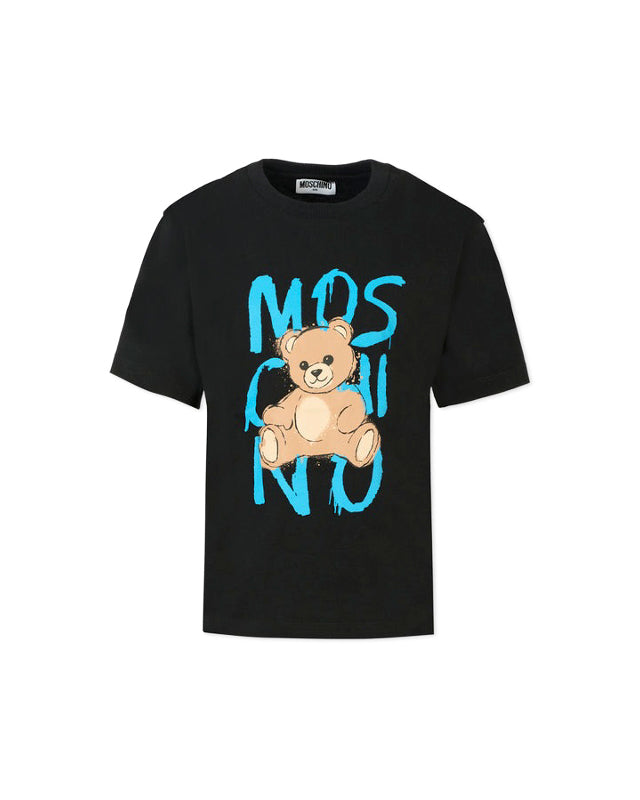 Moschino Kids T-Shirt Nera con Stampa per Bambini