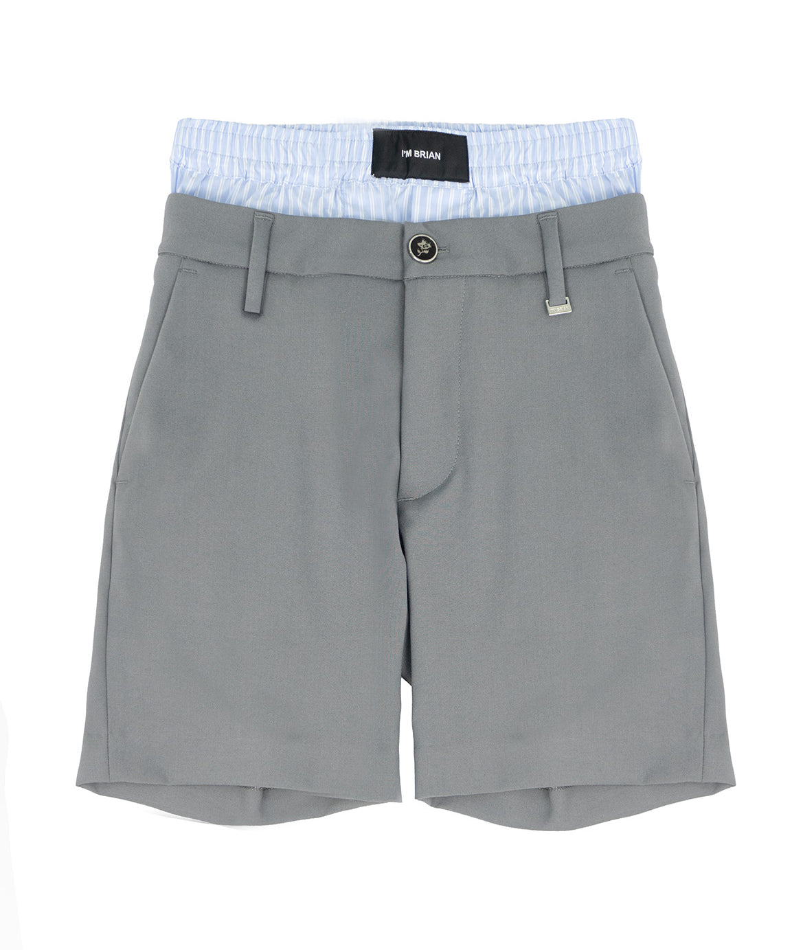 I'm Brian Kids Short Grigio con Dettaglio Celeste a Righe per Bambini