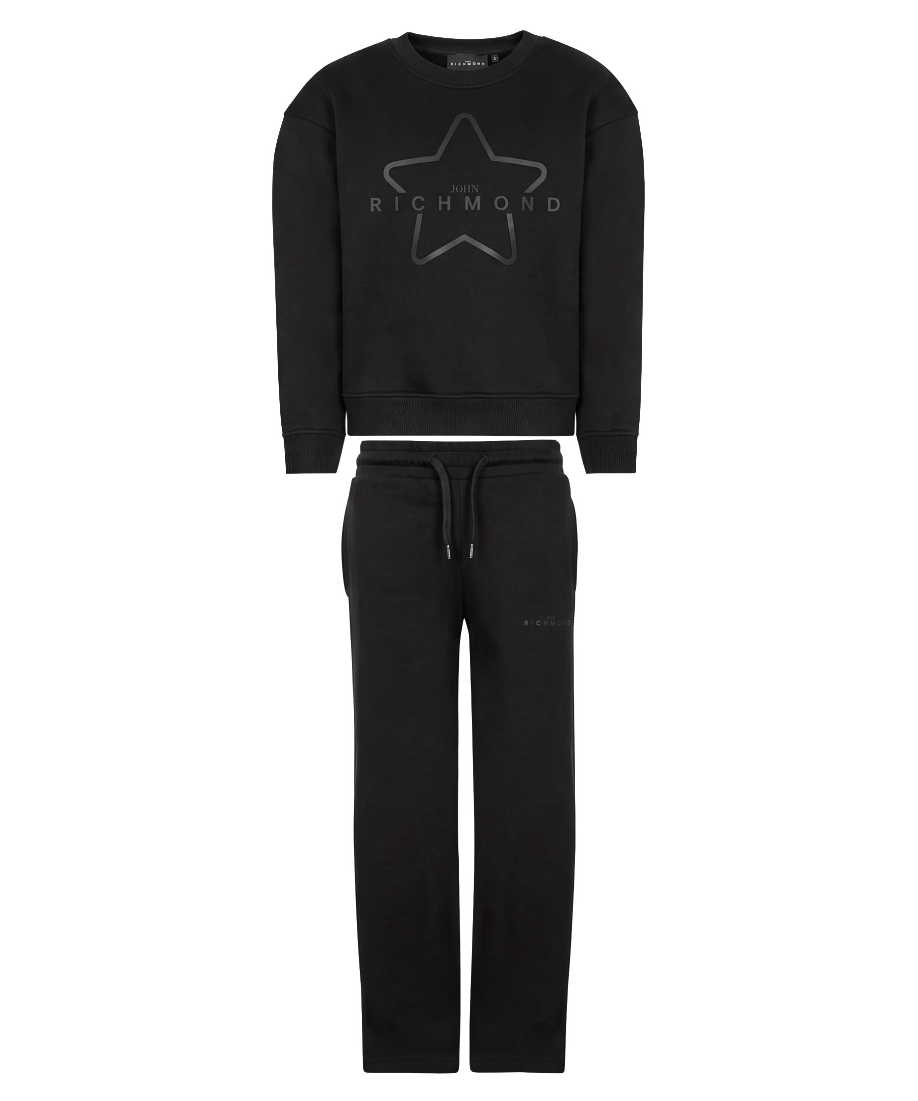 John Richmond Kids Tuta Nero con Stampa Logo Stella per Bambine