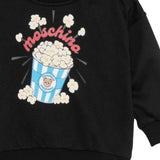 Moschino Kids Felpa Nera Girocollo con Stampa Popcorn Teddy Bear e Logo per Neonati