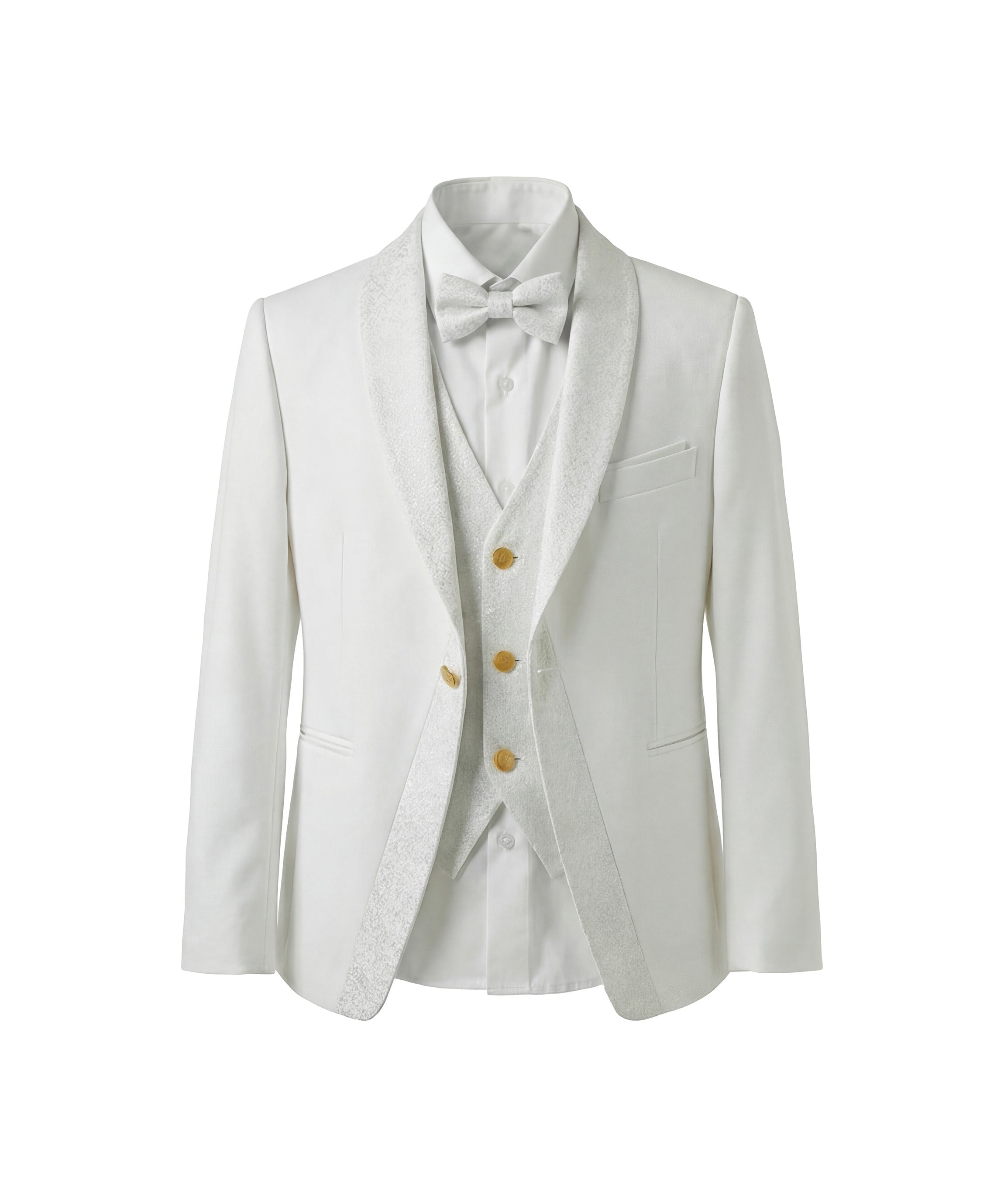 Alessandro Martinez Smoking Bianco 5 Pezzi con Rever Satinato per Bambini