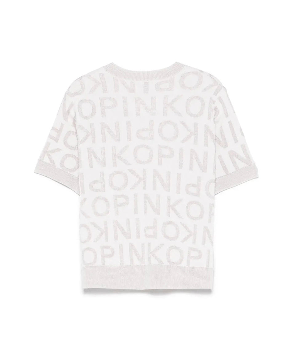 Pinko Kids T-shirt in Maglia con Logo All Over Bianco per Bambine
