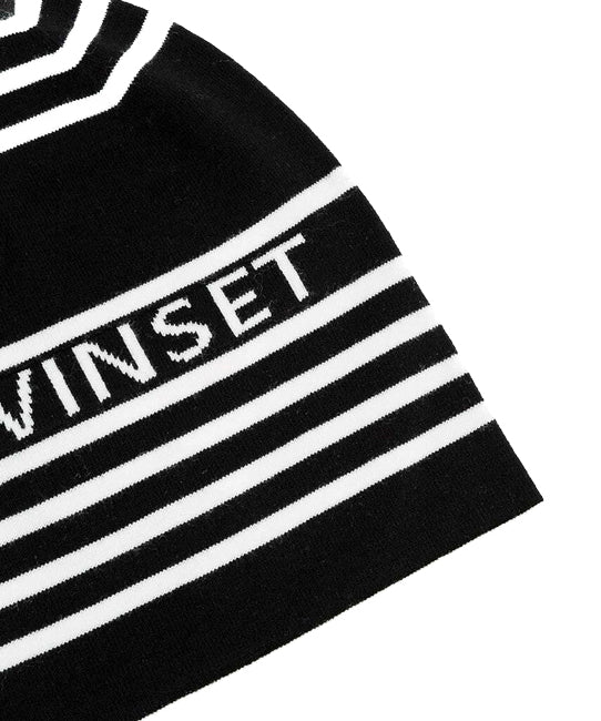 Twinset Kids Cappello in Maglia Bianco/Nero a Righe per Bambine (dettaglio)