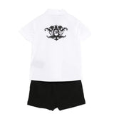 John Richmond Kids Completo Camicia+Bermuda Bianco/Nero con Stampa Logo per Neonati