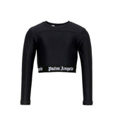 Palm Angels Kids T-shirt Cropped Nera Maniche Lunghe con Fascia Logo a Contrasto per Bambine