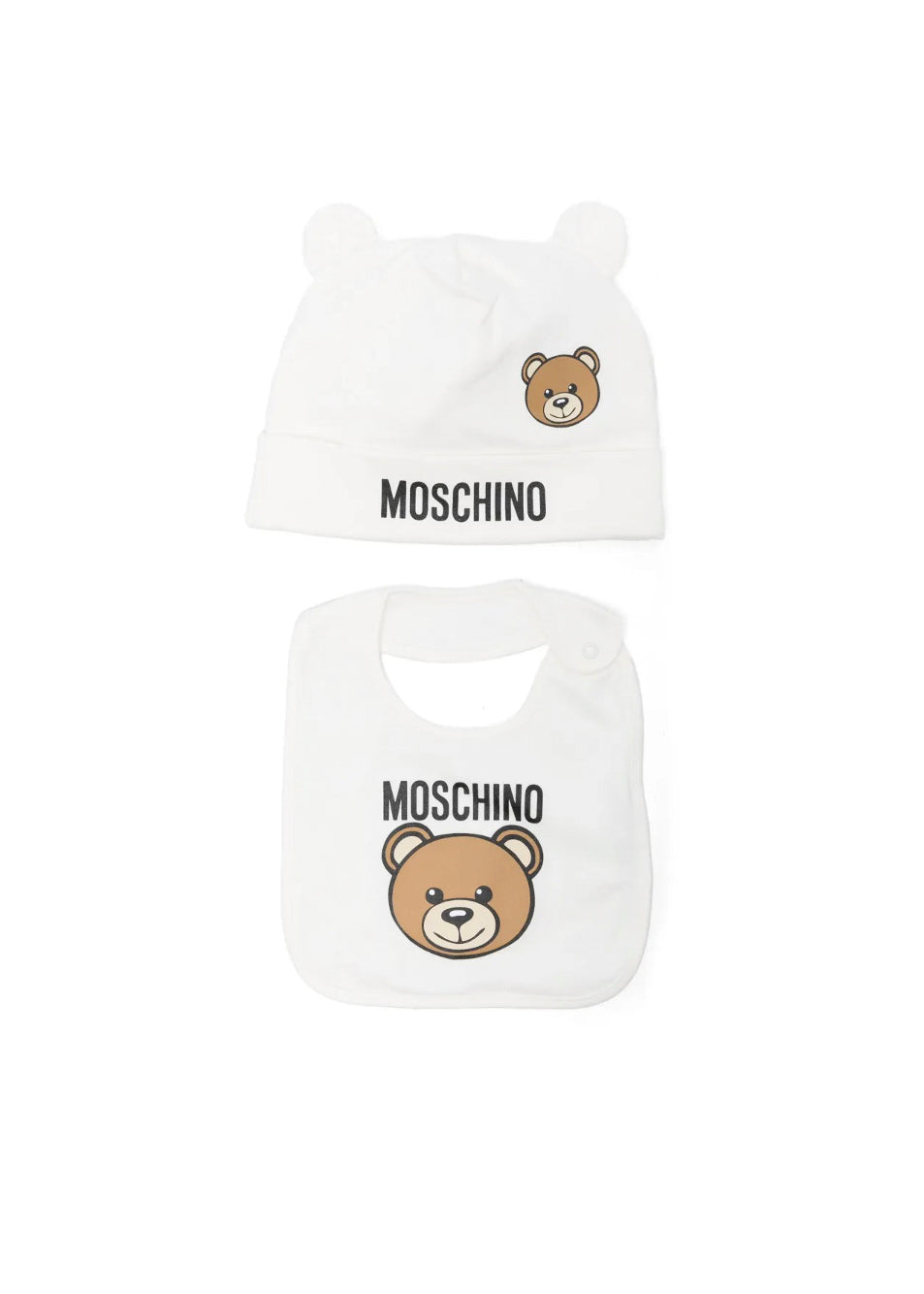 Moschino Kids Cappello con Bavetta Panna con Logo Teddy Bear per Neonati