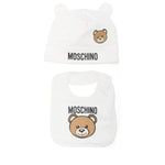 Moschino Kids Cappello con Bavetta Panna con Logo Teddy Bear per Neonati