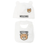Moschino Kids Cappello con Bavetta Panna con Logo Teddy Bear per Neonati