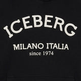 Iceberg Kids Felpa Nero con Cappuccio con Stampa Logo per Bambini