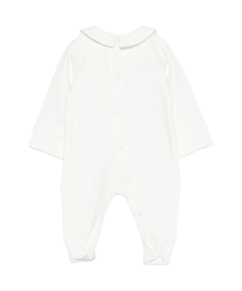 Moschino Kids Tutina Panna con Colletto, Teddy Bear Ricamati e Logo Unisex per Neonati